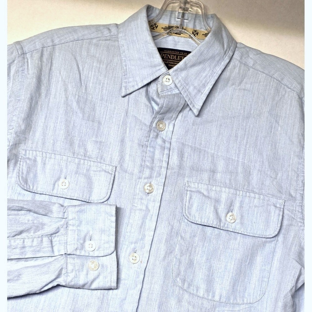 Pendleton Shirt Men's‎ XS Light Blue Long Sleeve Flap Pockets Heathered Button